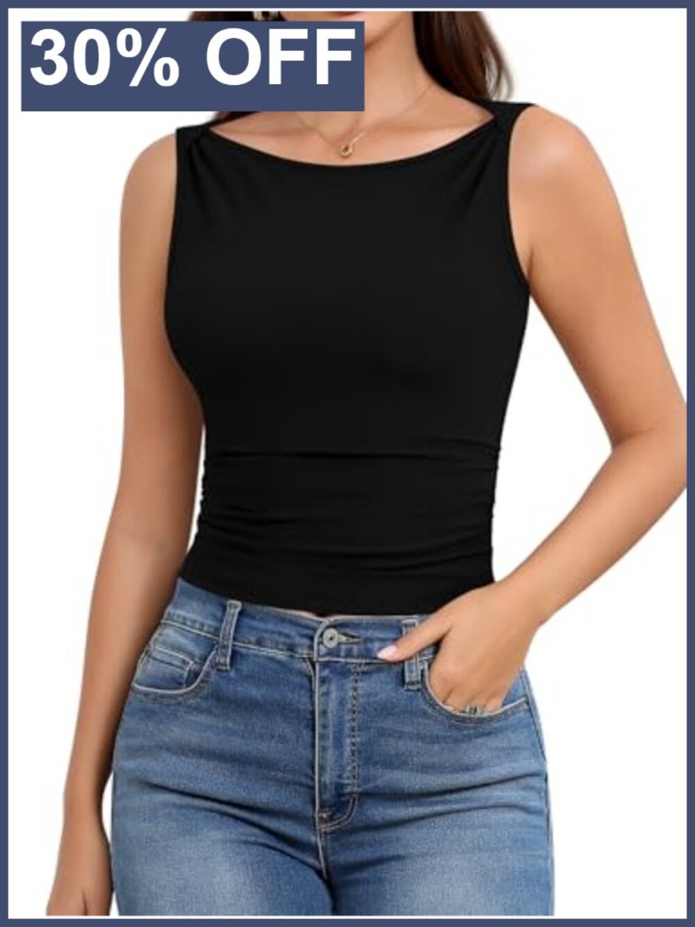 Sleeveless Boat Neck Ruched Fitted Tank Top Summer Going Out Women's